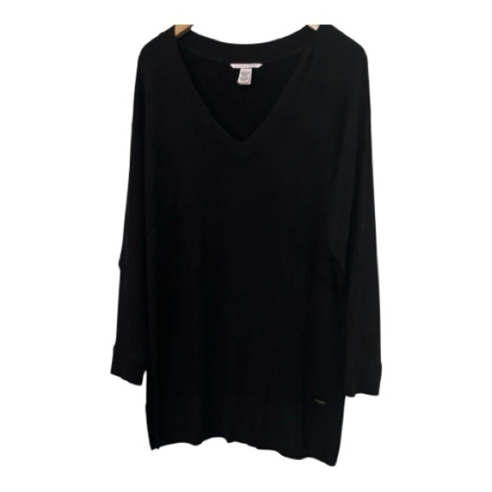 Victoria's Secret V-Neck Long Sleeve Blouse with 8" Side Splits W Size L Black